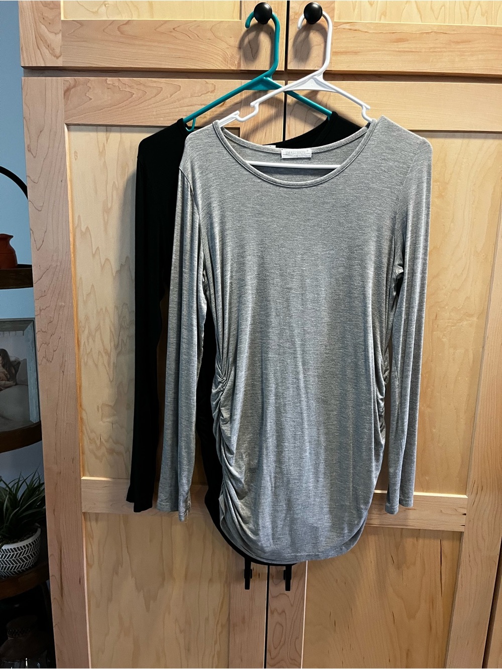 Light Gray & Black Ruched-Side Long Sleeve Top - Women (two shirts)